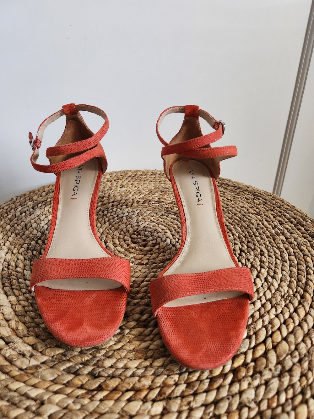 Via Spiga Coral-Red Ankle Strap Sandals